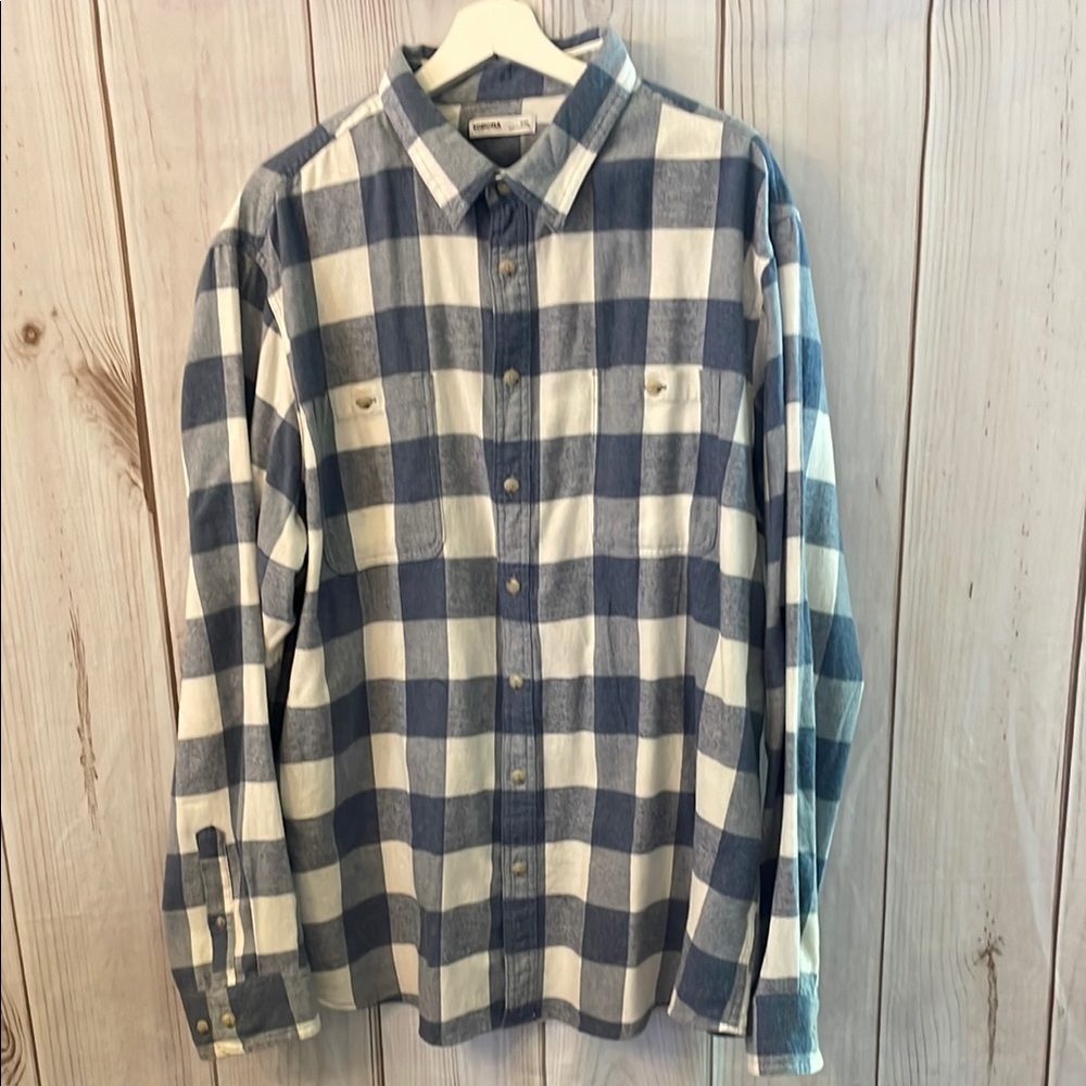 Men's Sonoma Blue and White Casual Button Down Check Plaid Flannel Shirt XXL EUC